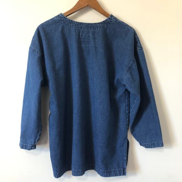 VTG 90s Sunbelt Denim Tunic Top Women’s M 100% Cotton Blue Jean Shirt Minimalist - Picture 4 of 7
